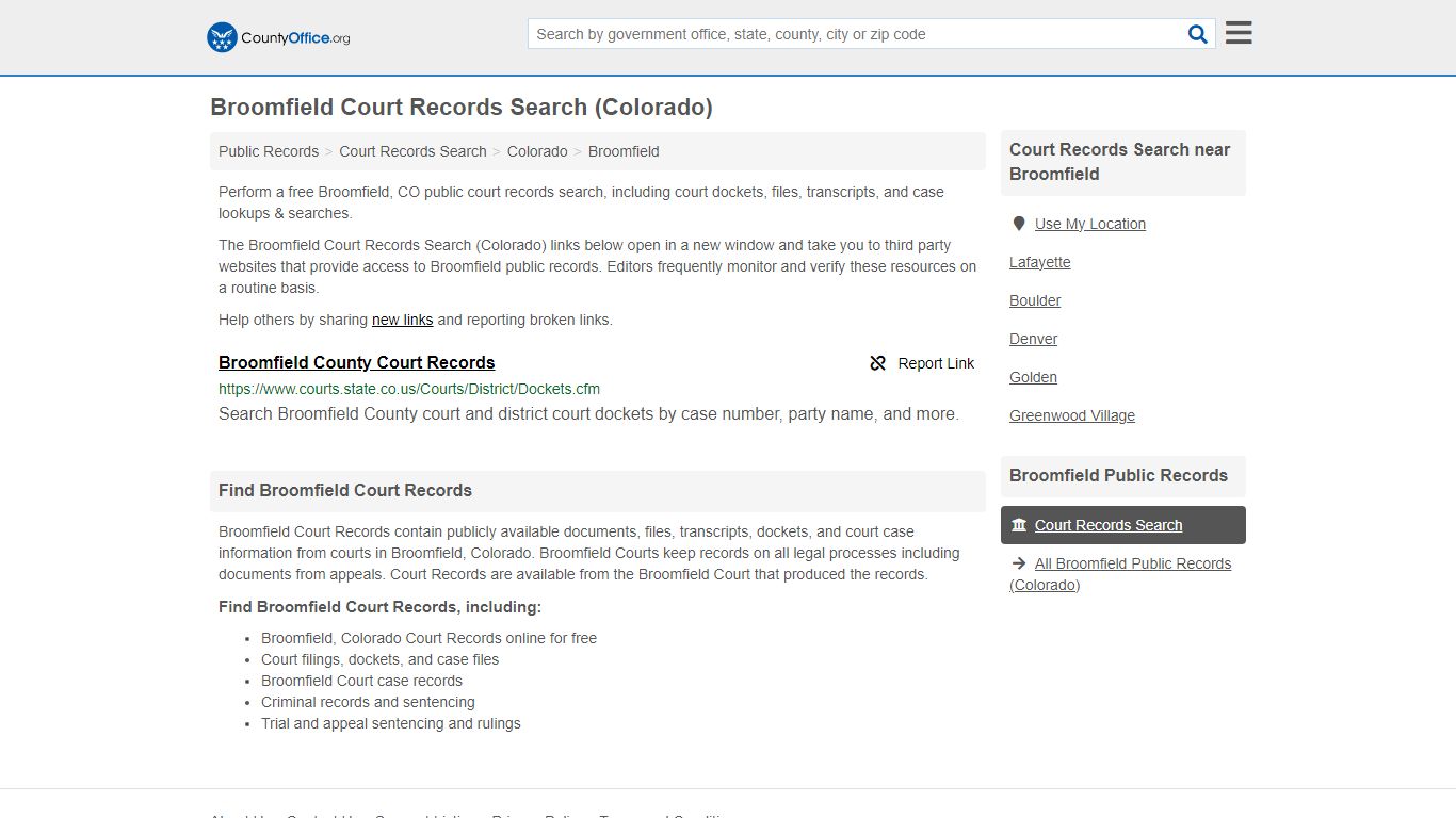 Broomfield Court Records Search (Colorado) - County Office