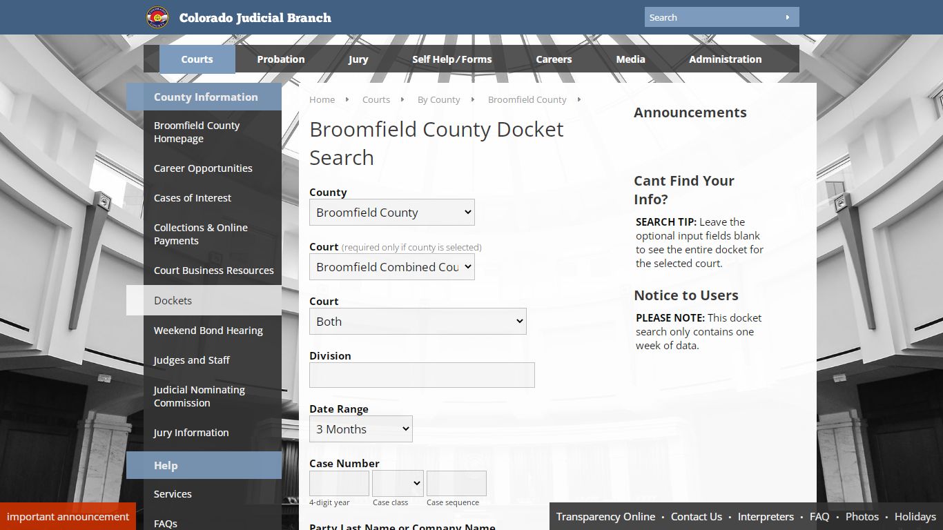 Colorado Judicial Branch - Broomfield County - Dockets